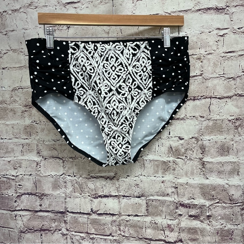 Catalina Black White High Rise Bikini Bottom NWOT